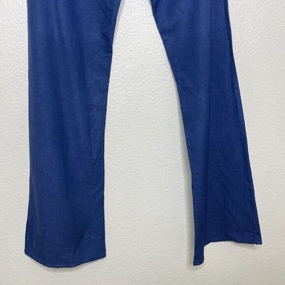 Savannah Morrow Pants Medium 100% Peace Silk Jada Flared Trouser Blue High Waist - Picture 14 of 16